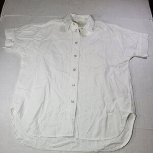 Madewell Women White Cotton Demin Button-Up Short-Sleeve Shirt Size XS